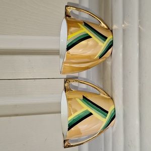 Vintage Okwan China made in Japan - handpainted peach gold lustre with design